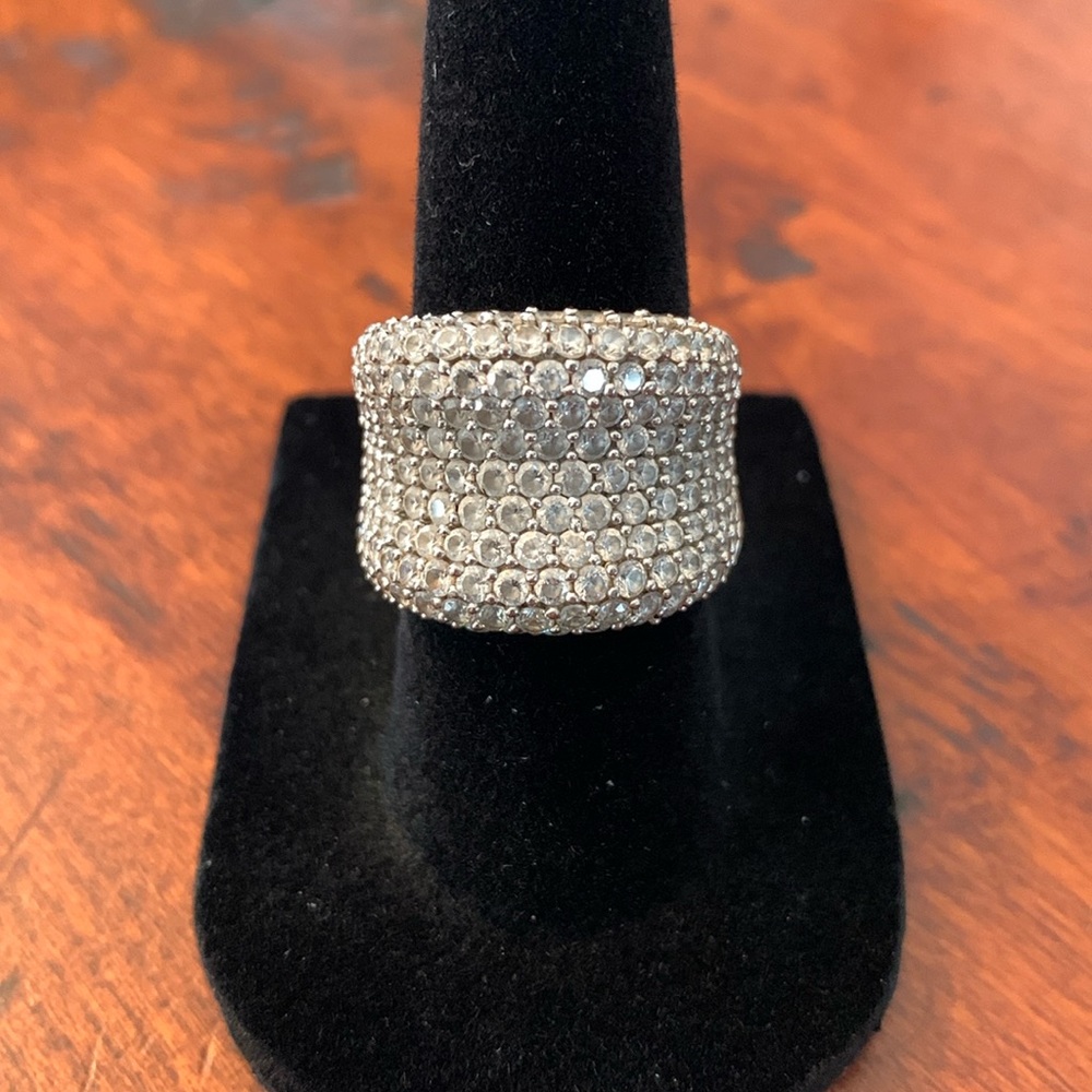 Apogee Concaved 925 Sterling Silver and Pave CZ Statement Ring, Size 6.